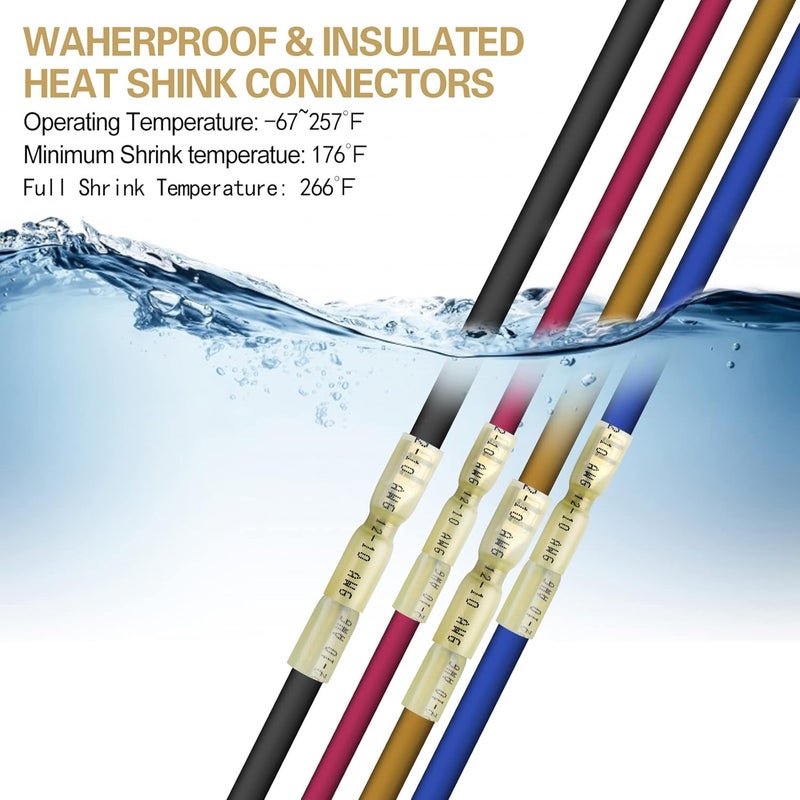 VAMRONE 100 PCS 12-10 AWG Waterproof Heat Shrink Quick Disconnect Connectors, Crimp Electrical Wire Male Spade Connectors Insulated Disconnect for Marine Automotive Motorcycle Home Wiring (Yellow) - Image 4